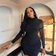 European and American style ins foreign trade Women's solid color round neck long-sleeved top pullover Dress hip skirt trendy women's Dress