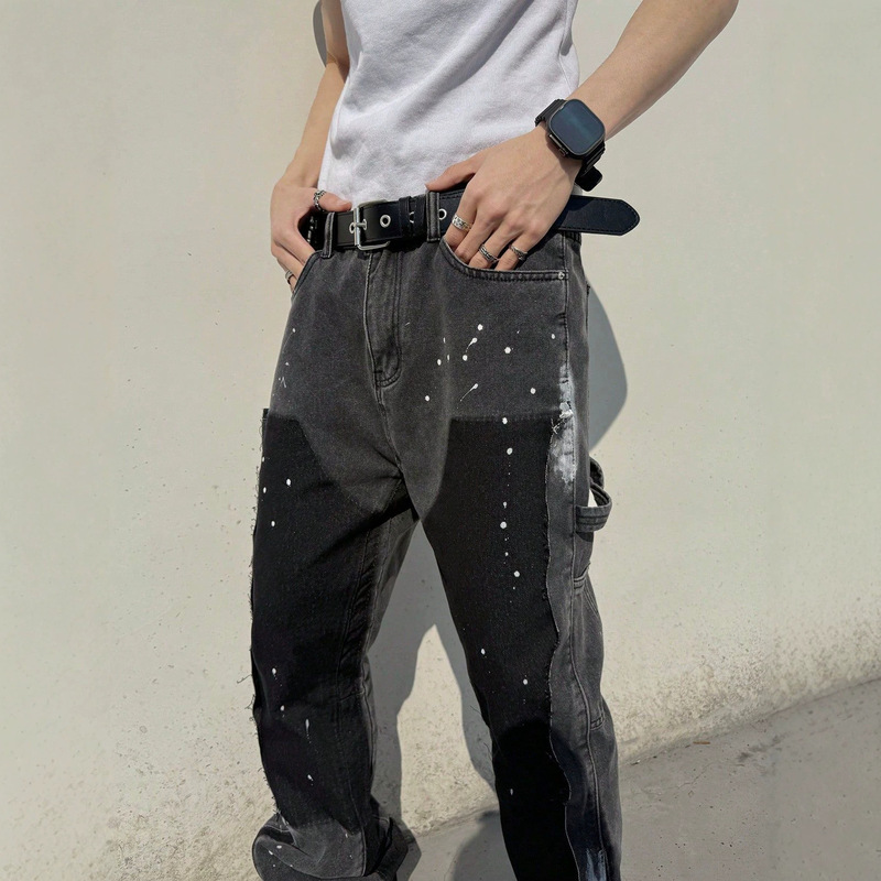 2026 cross-border men's fashion hot-selling layered stylish jeans with patches, versatile straight-leg workwear jeans in stock 2026 cross-border men's fashion hot-selling layered stylish jeans with patches, versatile straight-leg workwear jeans in stock
