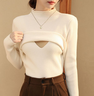 Real shot in stock autumn and winter thickened curling stand collar nursing sweater postpartum hot mom versatile slimming nursing clothing confinement