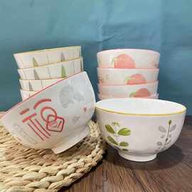 创意手捏纹雨石碗 陶瓷清新家用5英寸饭碗餐具耐高温釉下印花瓷碗