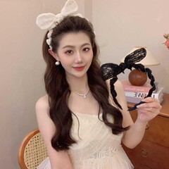 日韩感仙女法式森系百搭蕾丝蝴蝶结可爱俏皮兔子耳朵发箍发发饰