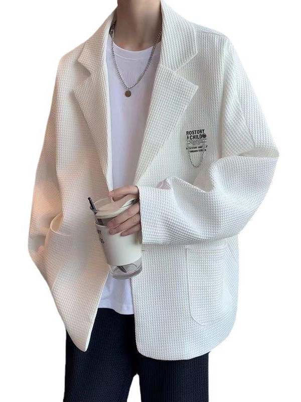 Hong Kong estilo waffle traje chaqueta de los hombres de estilo coreano casual moda ins traje chaqueta de los hombres de una sola pieza de entrega
