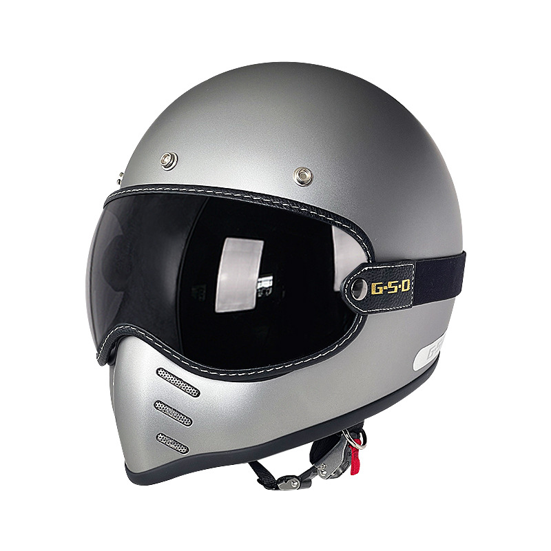 Fiberglass Retro Motorcycle, Motuoche Motosiklet kaskı (dəbilqə) - matte-titanium-dark-tea-visor-m55-56
