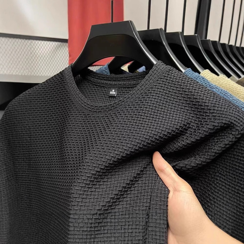 Ice silk T-shirt men's short-sleeved 2025 summer new bamboo jacquard top cool breathable elastic base shirt versatile