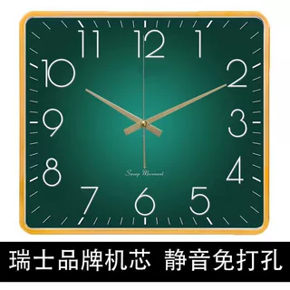 现代客厅装饰画挂钟简约家用时尚钟轻奢静音免打孔时钟挂墙方形