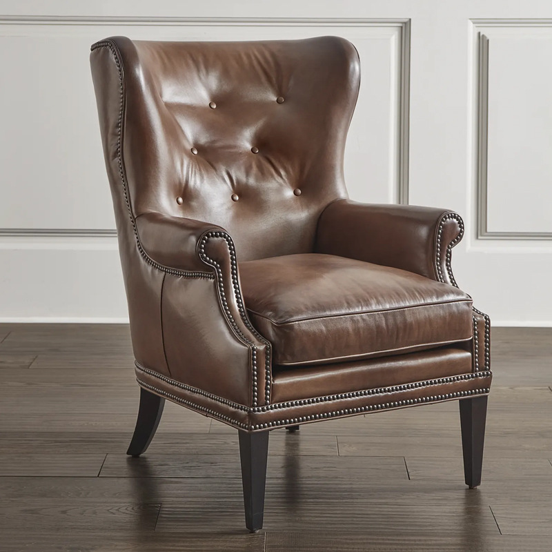 美式鄉村高背洽談椅客廳實木復古老虎椅咖啡休閒小戶型書房沙發椅