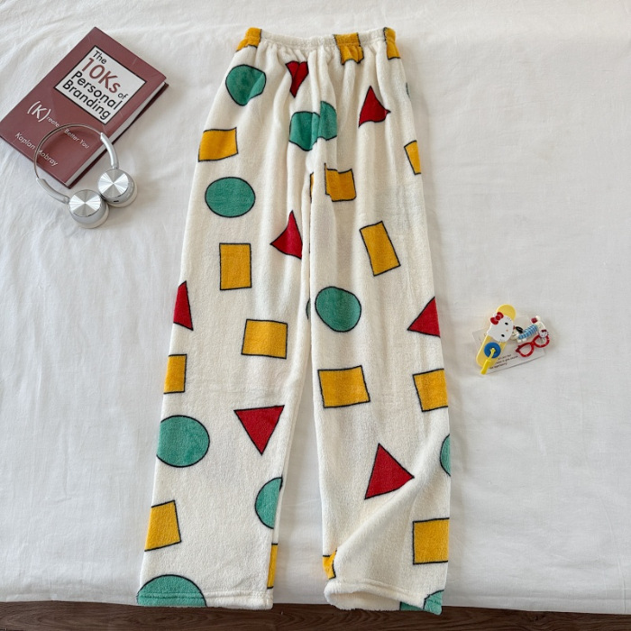 Invierno nuevo pantalones cálidos de franela estilo de caricatura coreano para mujeres más grueso y terciopelo cálido para el hogar pijamas de lana se pueden usar fuera