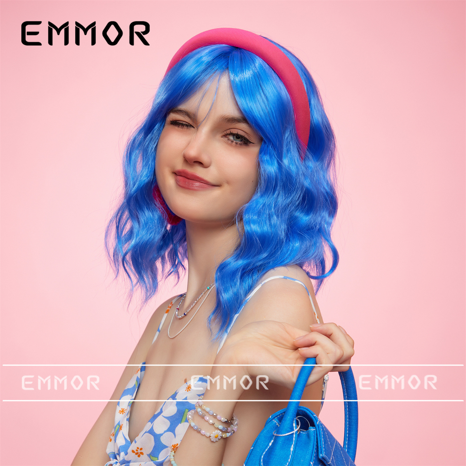 Shein Venta caliente dopamina recto Bangs colorido corto rizado pelo onda cabeza natural realista dulce fresco peluca cabeza cubierta para las mujeres