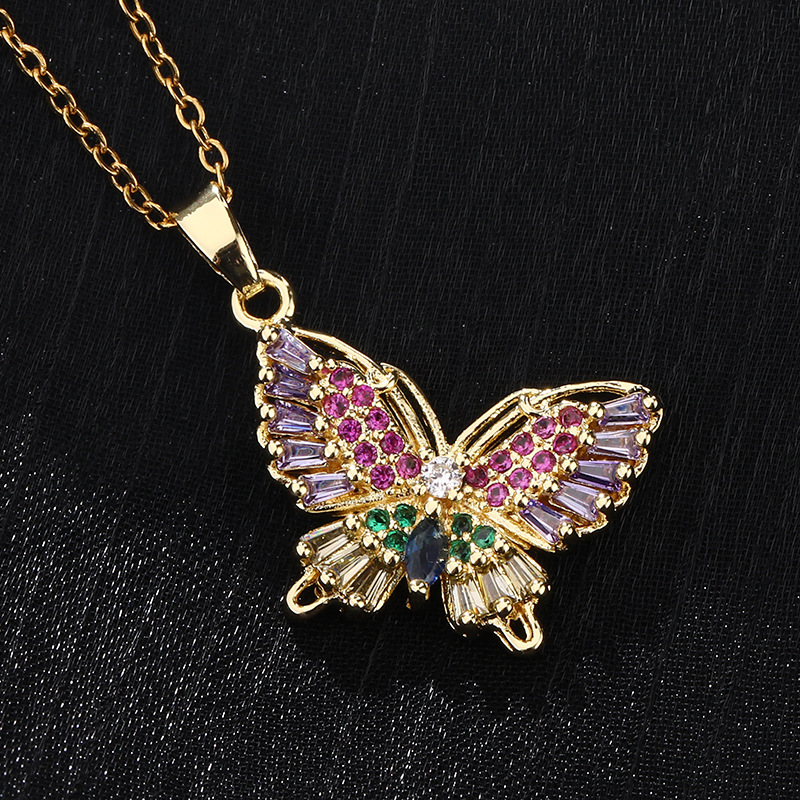 13g Weight Zircon Insert Material Pendant Necklace Classification 1 Piece Quantity Daily Occasion Copper Material Butterfly Pattern Women'S Gender Inlay Design Fashion Style Fashion Butterfly Copper Inlay Zircon Pendant Necklace 1 Piece 8