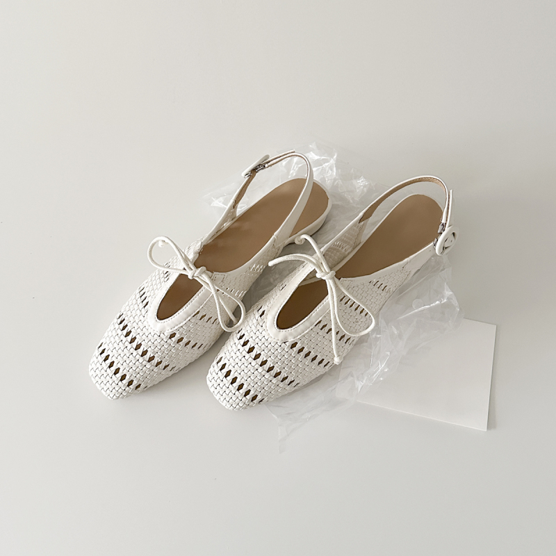 Sheepskin Version ~ French Braided Cut Out Toe Sandals, One-Line Buckle with Bow, Thick Heel, Holiday Style Roman Shoes for Women