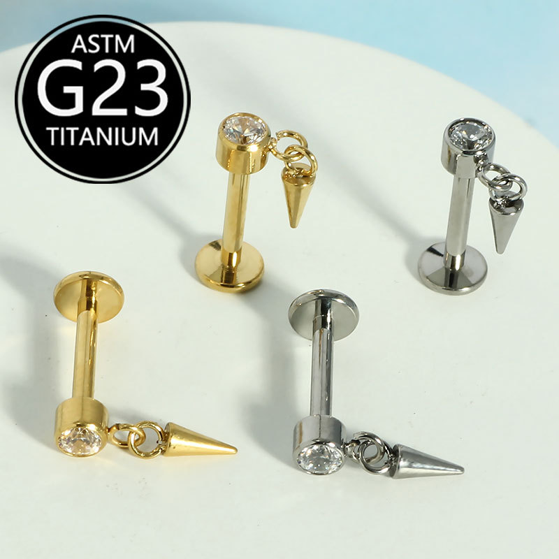 16G labret stud size and finish detail
