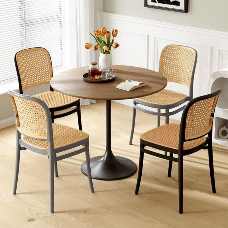 Rattan Backrest Chair, Vintage Rattan Dining Chair, Tulip Round Dining Table, Living Room Leisure Meeting Table and Chair Set