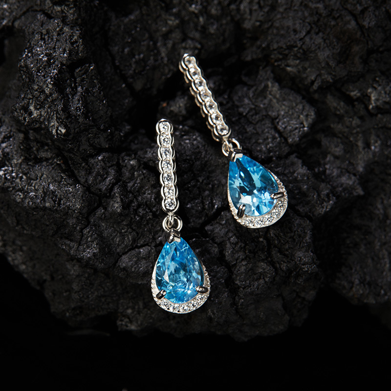 925 Sterling Silver Topaz Crystal Geometric Drop Earrings display picture 13