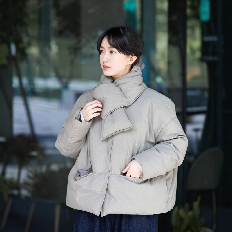 Short down Jacket 90% down Women's Coat Winter down Scarf Loose down Jacket Petite Puffer Jacket B1005