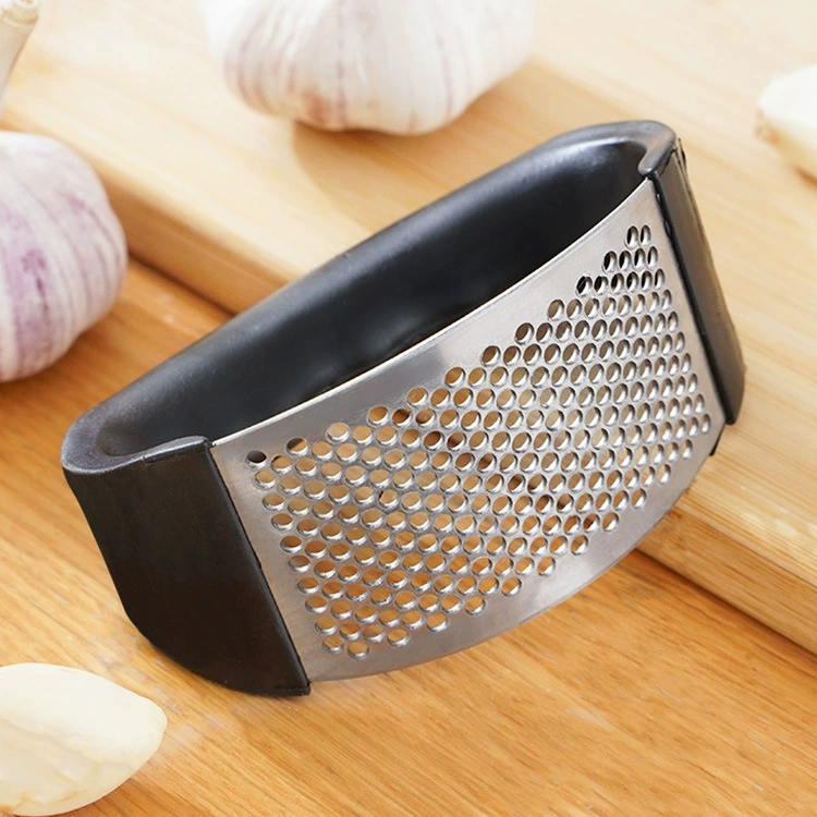 Handheld Garlic Press, Stainless Steel Mashing Plate, Ergonomic Ring Handle, Compact