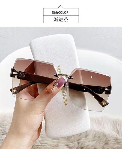 Frameless  new style brown sunglasses for women, anti-UV and strong light, summer, high-end, light luxury, large frame, trendy and advanced