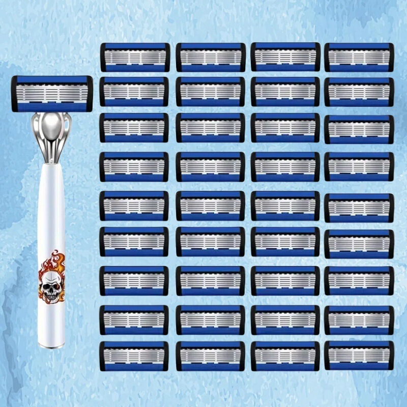 Six-Layer Blade Manual Razor Shaving Razor Hair Removal Razor Skull-Shaped Metal Razor Handle Cross-Border Dropshipping