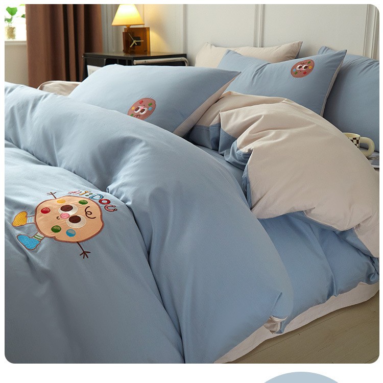 2025 nuevo estilo cama de algodón de cuatro piezas de algodón puro funda de edredón de dibujos animados sábana dormitorio juego de cama de tres piezas