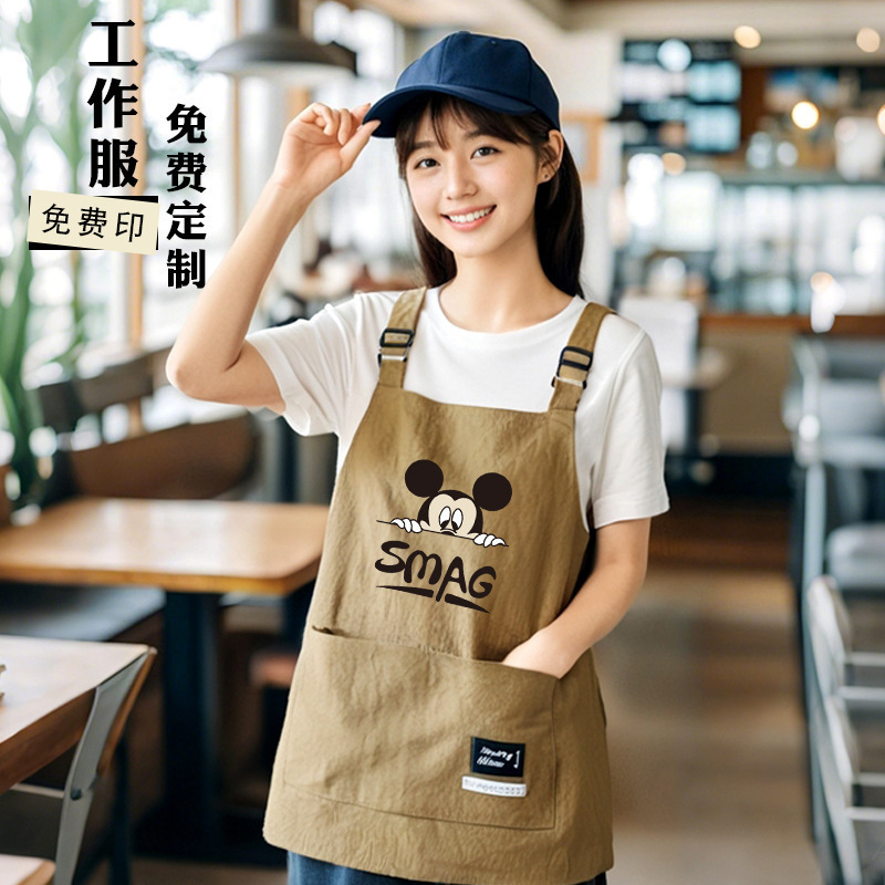 新しいスタイルのエプロン、家庭用キッチン、防水調理エプロン、女性用ケータリング作業服、防汚印刷|undefined