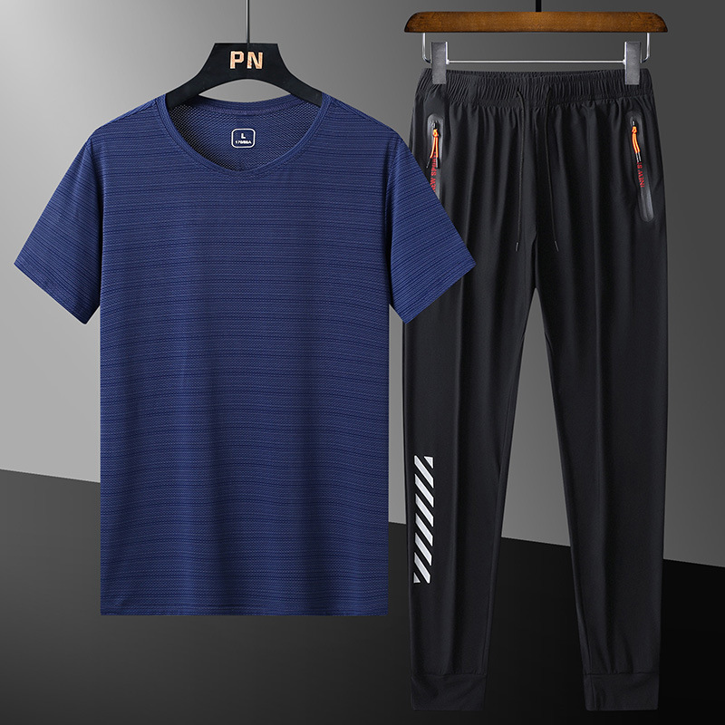 启明星2021夏季新款运动T恤健身跑步健身休闲短袖短裤套装代发|ms