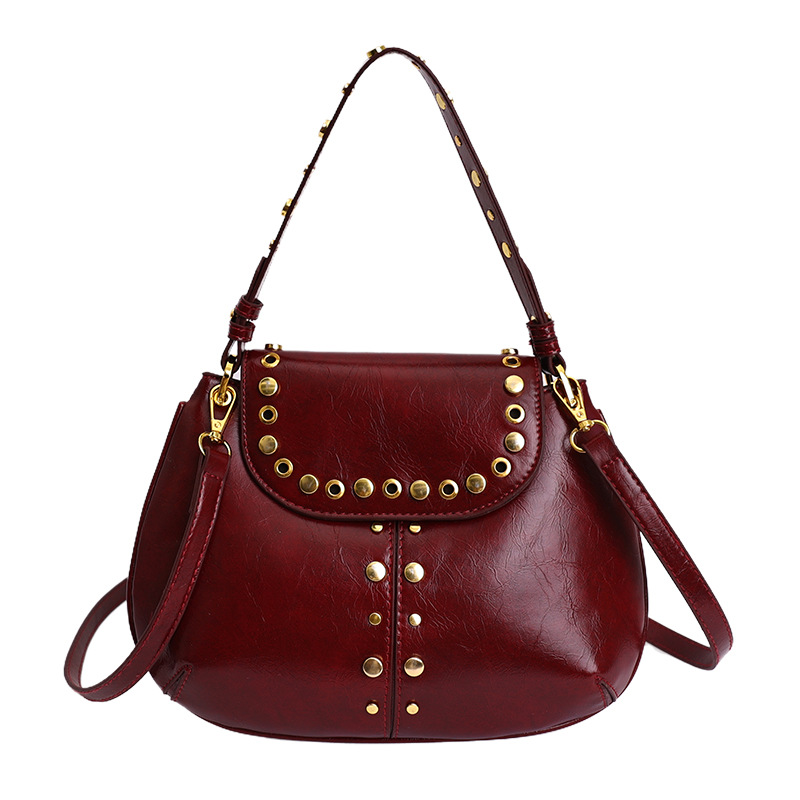 Elegante retro francés bolso de remaches estilo punk diario estilo callejero bolsa de silla de moda viaje mochila de hombro