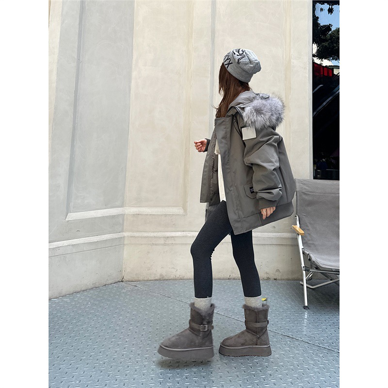 工場直販在庫あり グレーのスノーブーツ レディース 2025年冬新作 厚底 裏起毛 厚手 ロング丈 スノーコットンシューズ