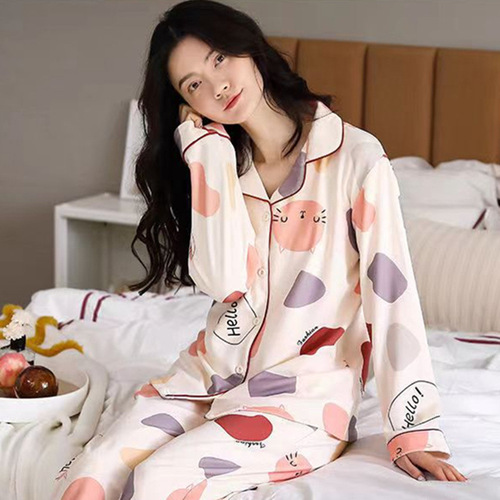 High-end women's sleepwear, spring and autumn long-sleeved, plus-size checkered, wearable outside, home clothes, mother's cardigan set