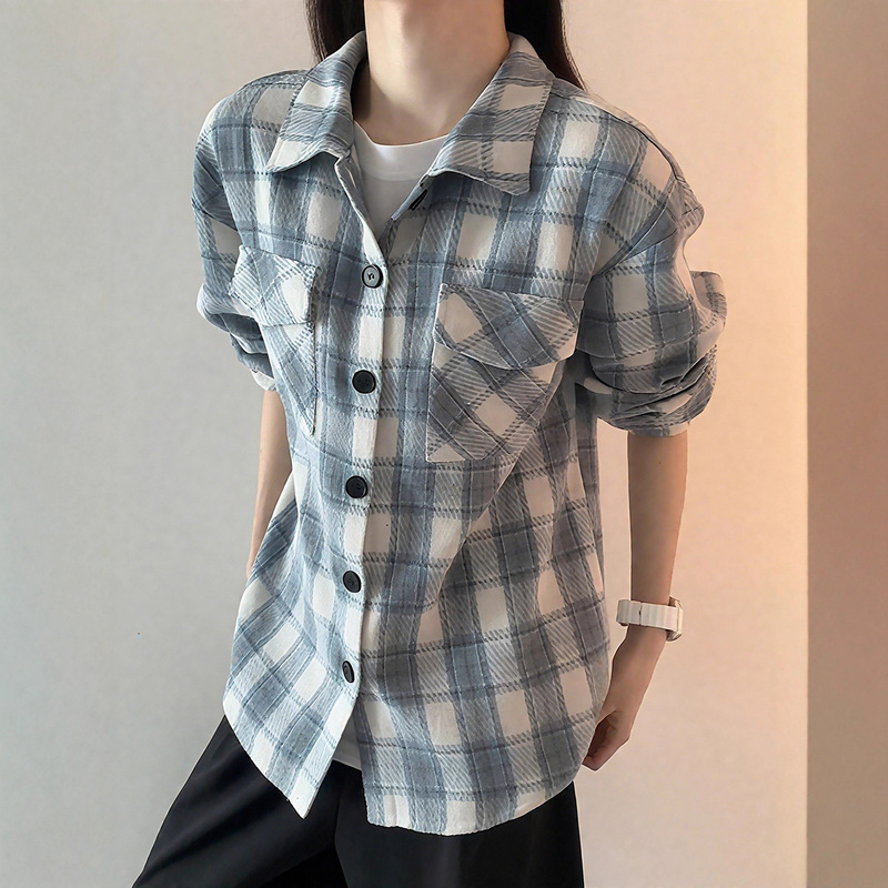 Retro Woolen Plaid Jacket Men's Autumn and Winter Heavy Thickeneded Lapel Jacket Cleanfit Plaid Shirt Top