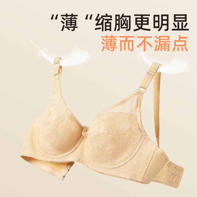 Summer Pure Cotton Large Bust Minimizing Bra for Women, Underwire, Sweat-Absorbent, Breathable, Plus Size Lace Anti-Sagging Bra 8621
