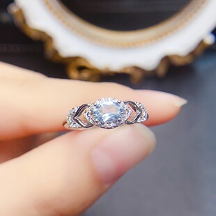 New Natural Aquamarine Ring S925 Silver Inlaid Main Stone 4*6mm Versatile Popular Trendy Women's Jewelry Wholesale