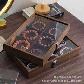 木制纹透明玻璃防尘手镯展示盒手串首饰收纳盒饰品珠宝收纳箱
