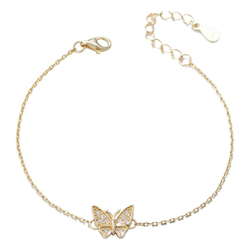 Diseño original s925 plata esterlina ZIRCON mariposa pulsera femenina europea y americana ins elegante Internet celebridad diamante incrustado en línea celebridad joyería de la mano