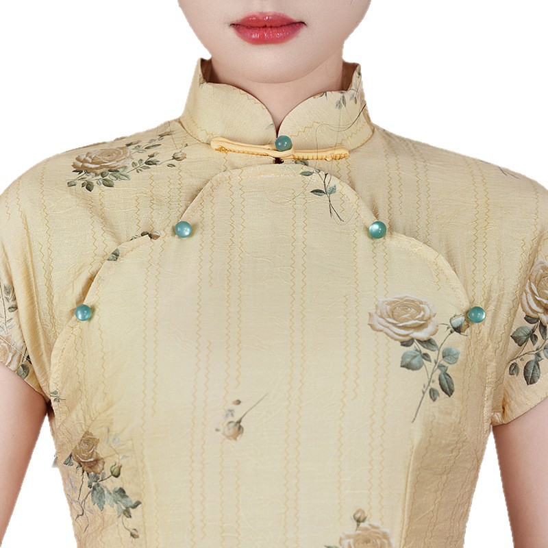 Fashionable summer bamboo cheongsam with zipper