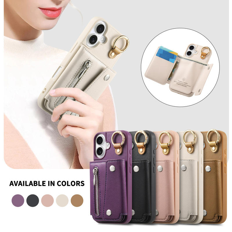 Suitable for iPhone Apple 18 Plain Leather Spray-Coated Case with Card Slot Wallet-Style 16 Phone Case with Metal Zipper 13 Flip Cover Leather Suitable for iPhone Apple 18 Plain Leather Spray-Coated Case with Card Slot Wallet-Style 16 Phone Case with Metal Zipper 13 Flip Cover Leather