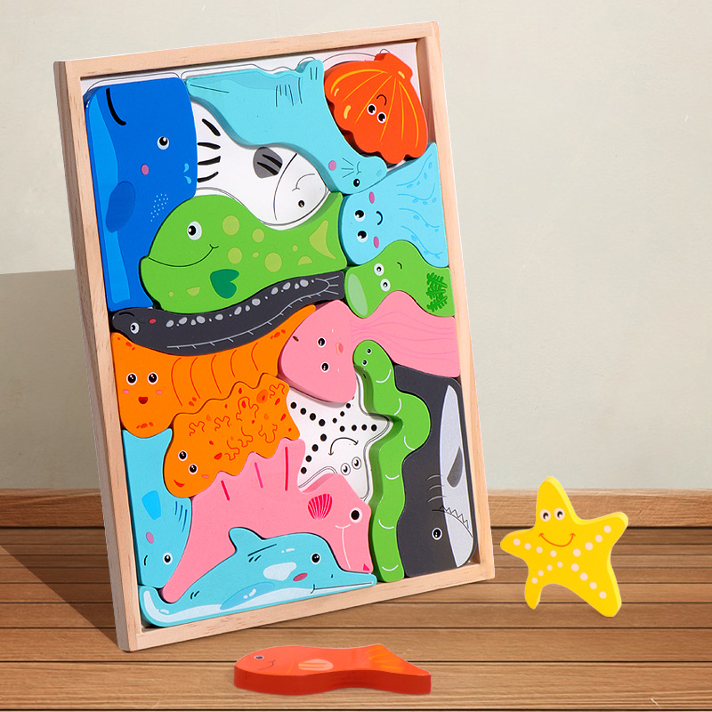 Animal educativo de madera para niños Rompecabezas tridimensional Rompecabezas de madera Bebé Educación temprana Desarrollo de inteligencia educativa Bloques de construcción Juguete