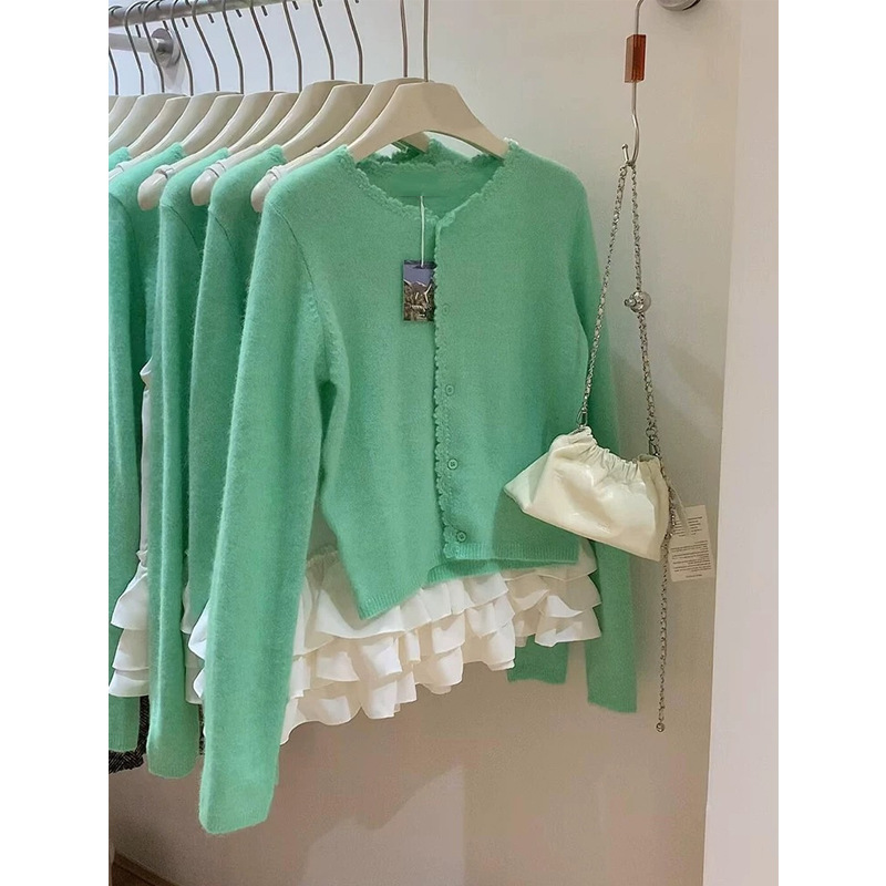 Apple light green Heavy Industry Handmade Cashmere Sweater Women's 2025 Spring European Fresh Knitted Cardigan Apple light green Heavy Industry Handmade Cashmere Sweater Women's 2025 Spring European Fresh Knitted Cardigan