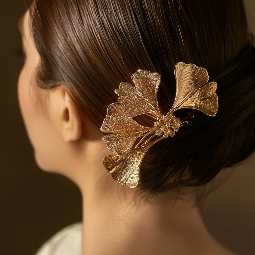 Luxury Jewelry High-end Brand High-end Ginkgo Leaf Diamond Ginkgo Leaf Hair Accessories Hairpin Exquisite Explosive Jewelry