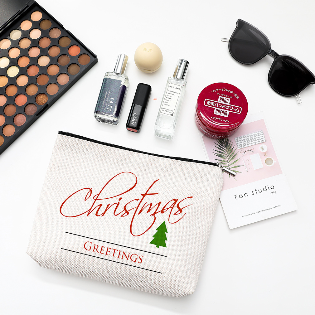 Bolsa de Almacenamiento de Cosméticos y Joyas de Algodón y Lino con Cierre y Estampado de Corazón para Navidad, de Amazon