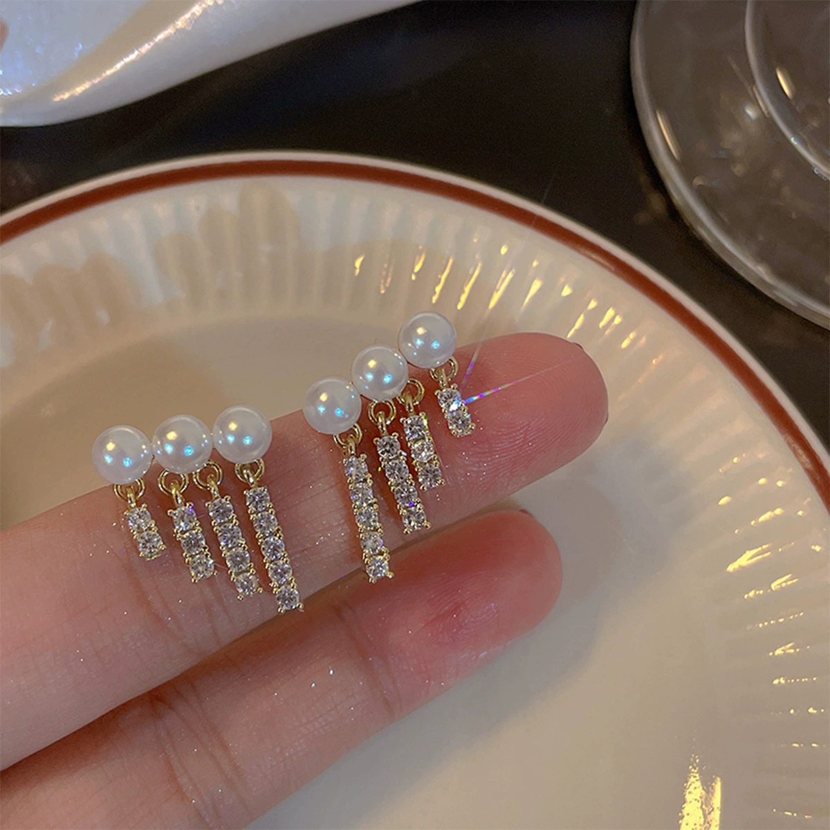 Earrings from pearl, small design ear clips, silver 925 sample