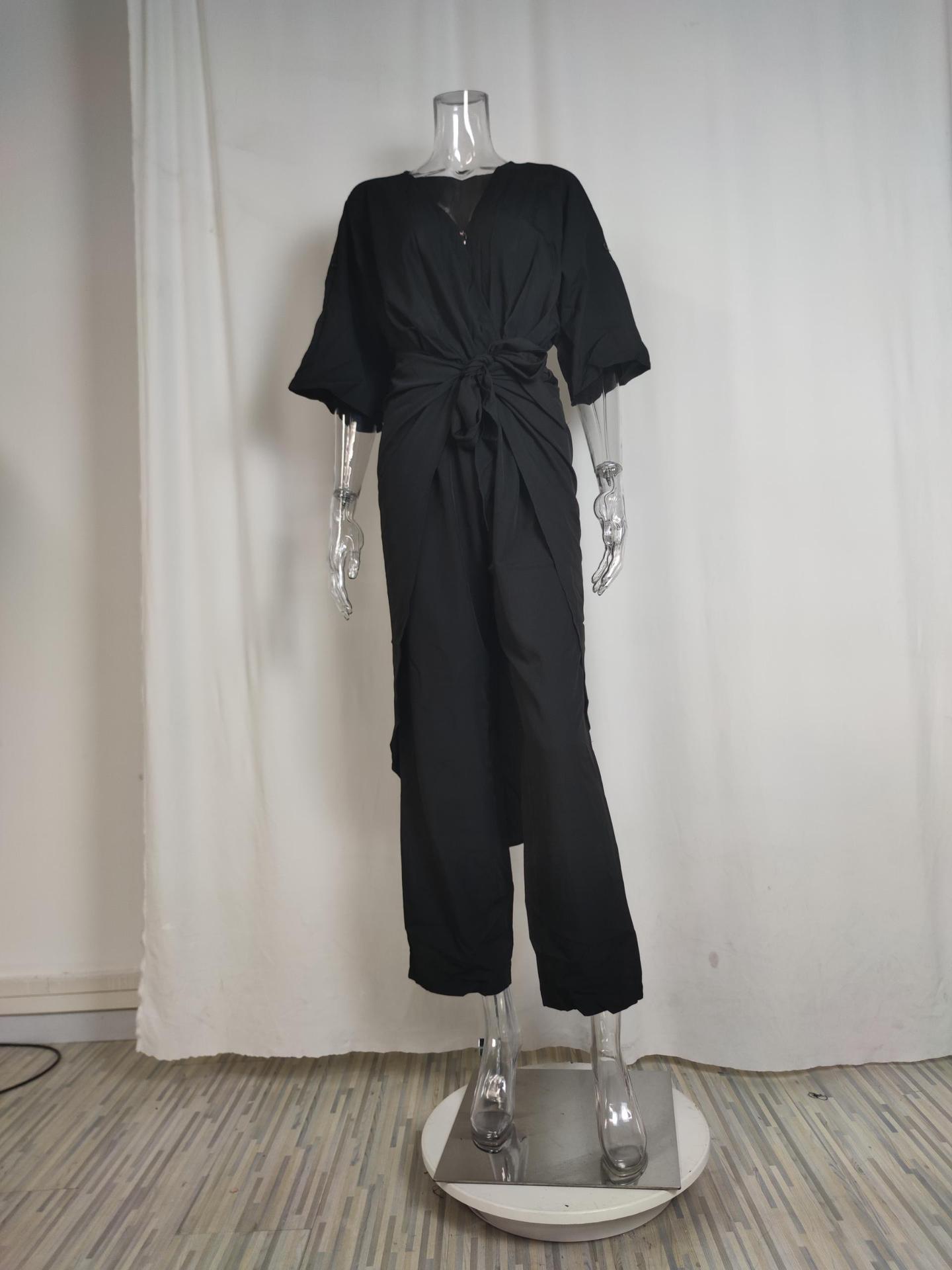 2026 New Spring Women's Clothing European And American Cross-Border Fashion Casual Bat Sleeve Solid Color Straight Pants_ecoleips.com