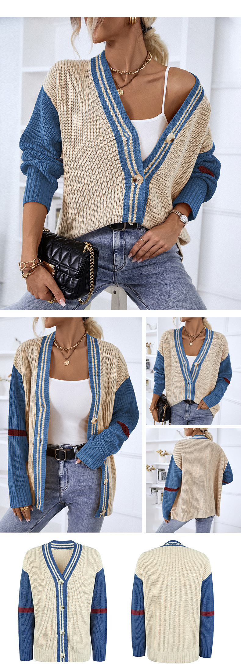 color contrast striped single-breasted sweater NSMMY138962