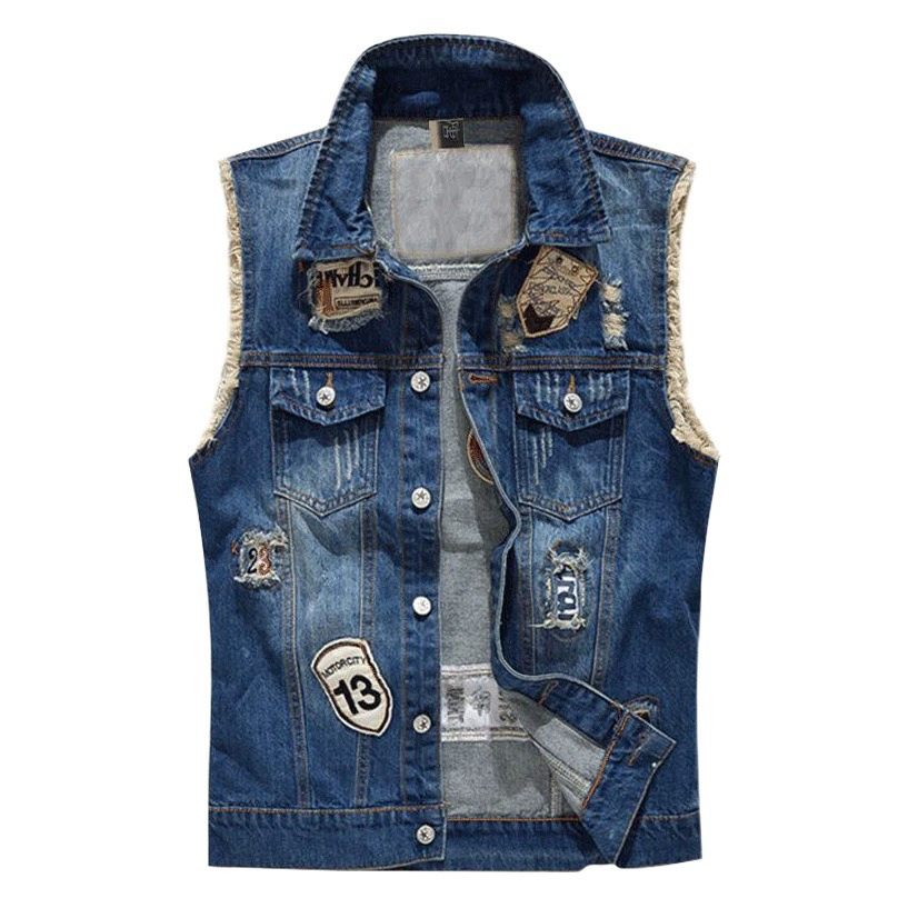 Трендовый мужской персонализированный джинсовый жилет больших размеров, повседневный жилет, жилет с вышивкой, мотоциклетный жилет с внешней торговлей