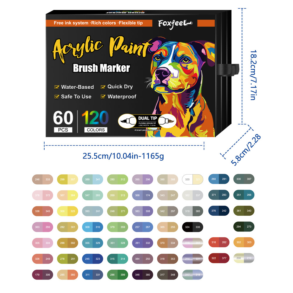 Marcador acrílico de dos colores de dos cabezas Juego de bolígrafos de acuarela de 168 colores