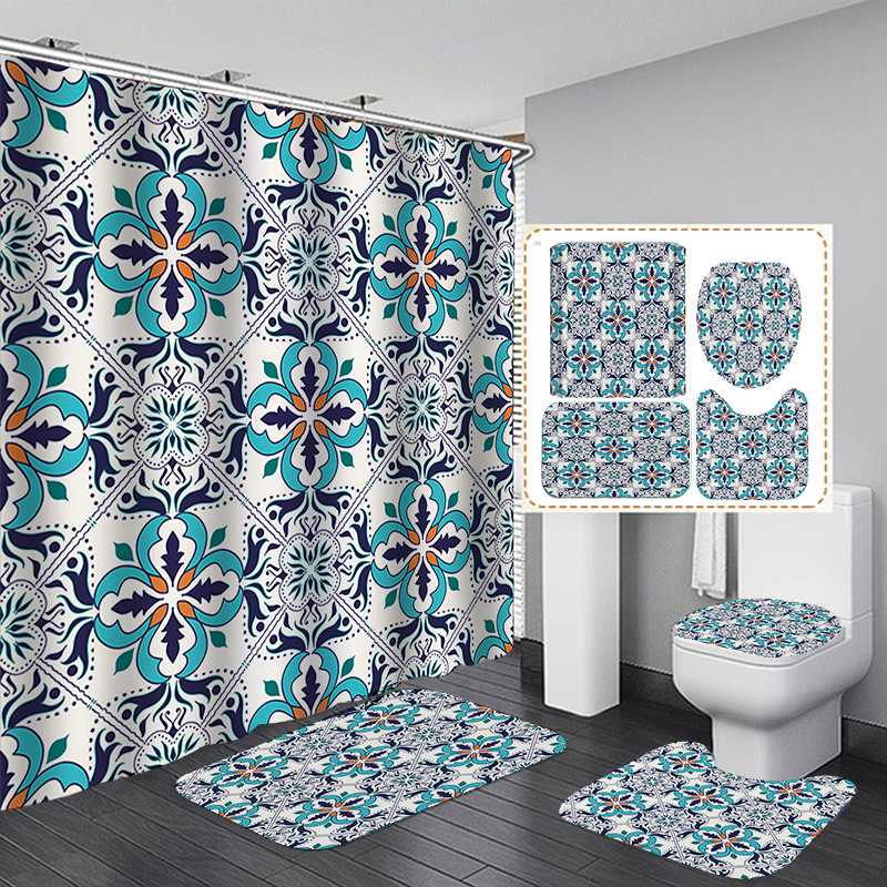 Venta caliente de Amazon Cortina de ducha de baño bohemia Tela de cortina de baño impermeable Juego de cuatro piezas Gran cantidad y excelente precio
