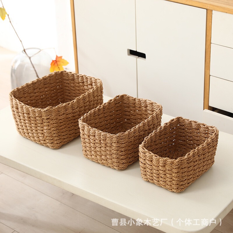 跨境纸绳编织储物篮桌面杂物收纳篮化妆品整理收纳筐家用编织篮子|undefined