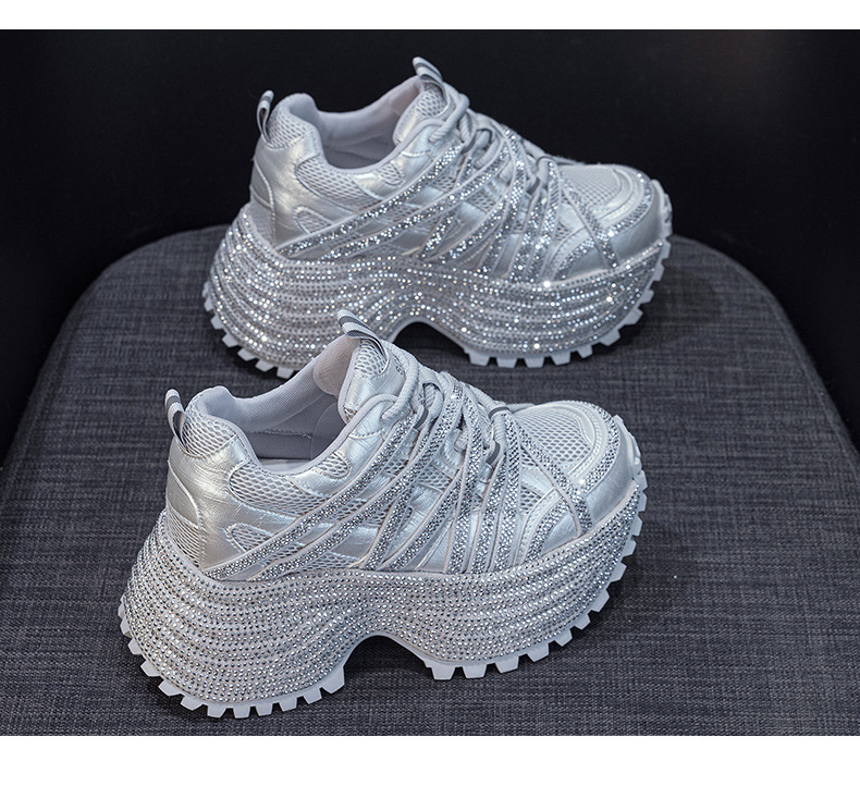 Giày sneaker nữ đế dày phong cách dad shoes, gót 5 cm, đính đá lấp lánh — Đỏ 5052, Xám 5052, Be 5052 chi tiết 30