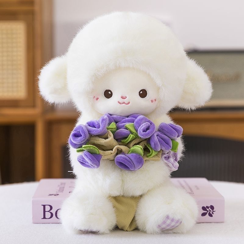 七夕礼物送女朋友玫瑰花小羊抱花毛绒玩偶公仔情人节生日礼物|undefined