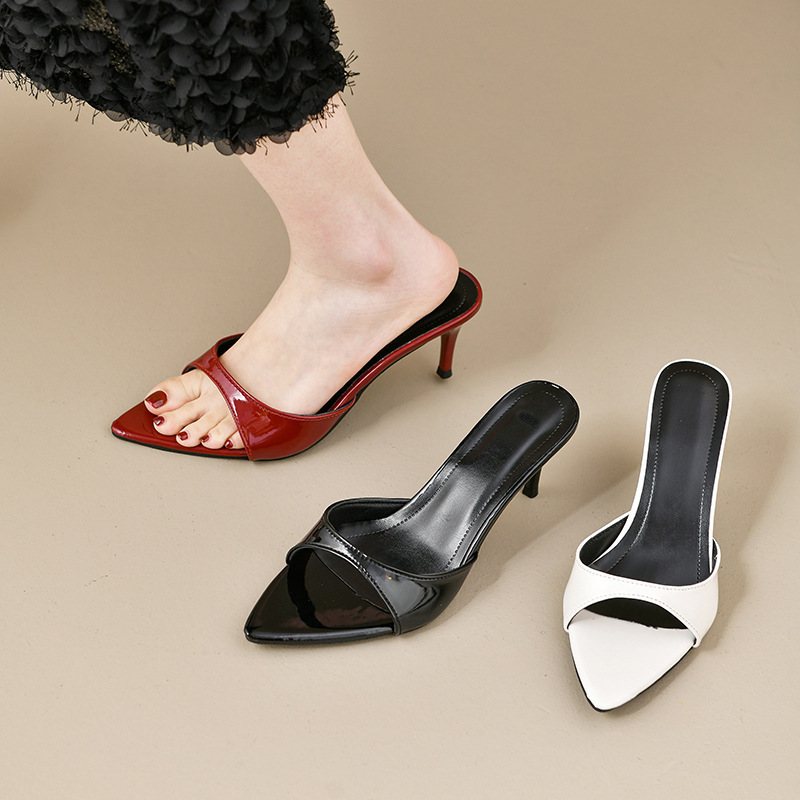High Heel Slippers 2025 Spring New Women's Shoes Casual Lightweight Pointed Slippers One-Fit Outer Wear High Heel Sandals