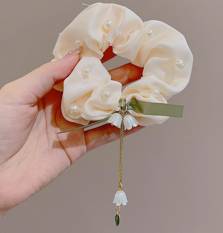 韩系蓝色波点大肠发圈女高级感慵懒风发圈女低马尾发饰简约款头绳|undefined