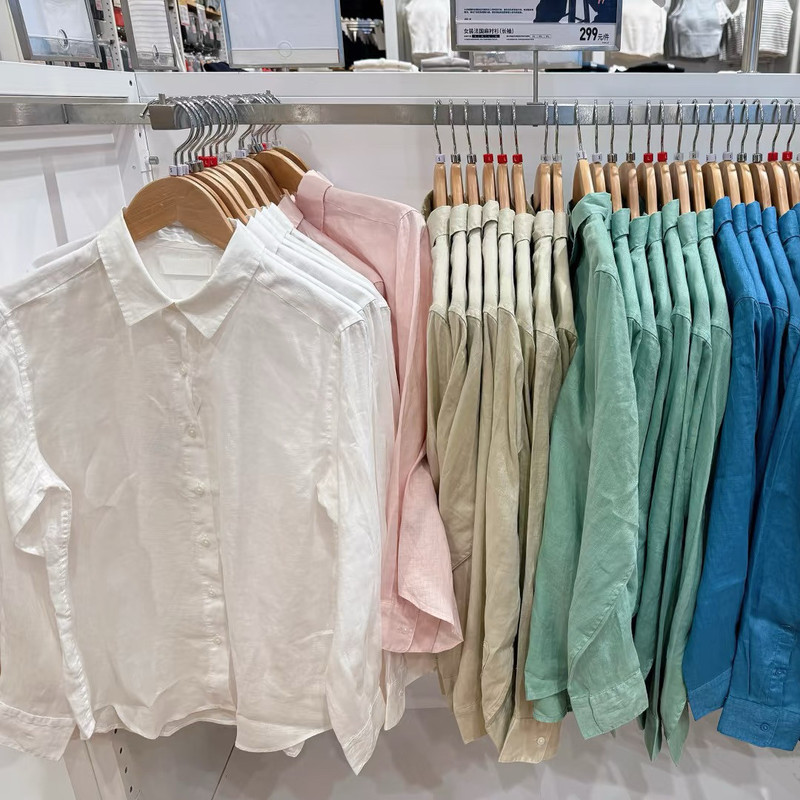 Japanese single women's 2025 spring French linen shirt long sleeve solid color shirt top air conditioning shirt thin coat 475647